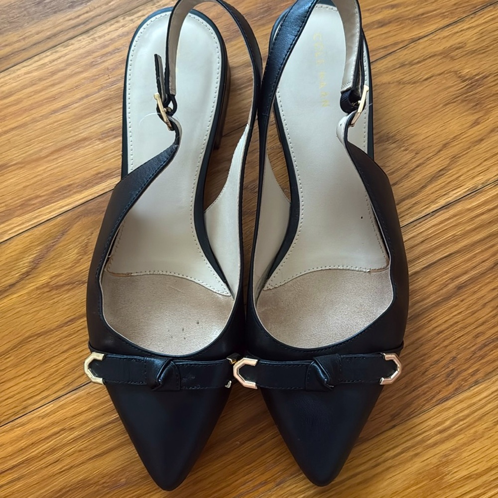 Cole Haan Black Pointy Flats with Bows- Menlo Skimmer Slingback Women's Shoes